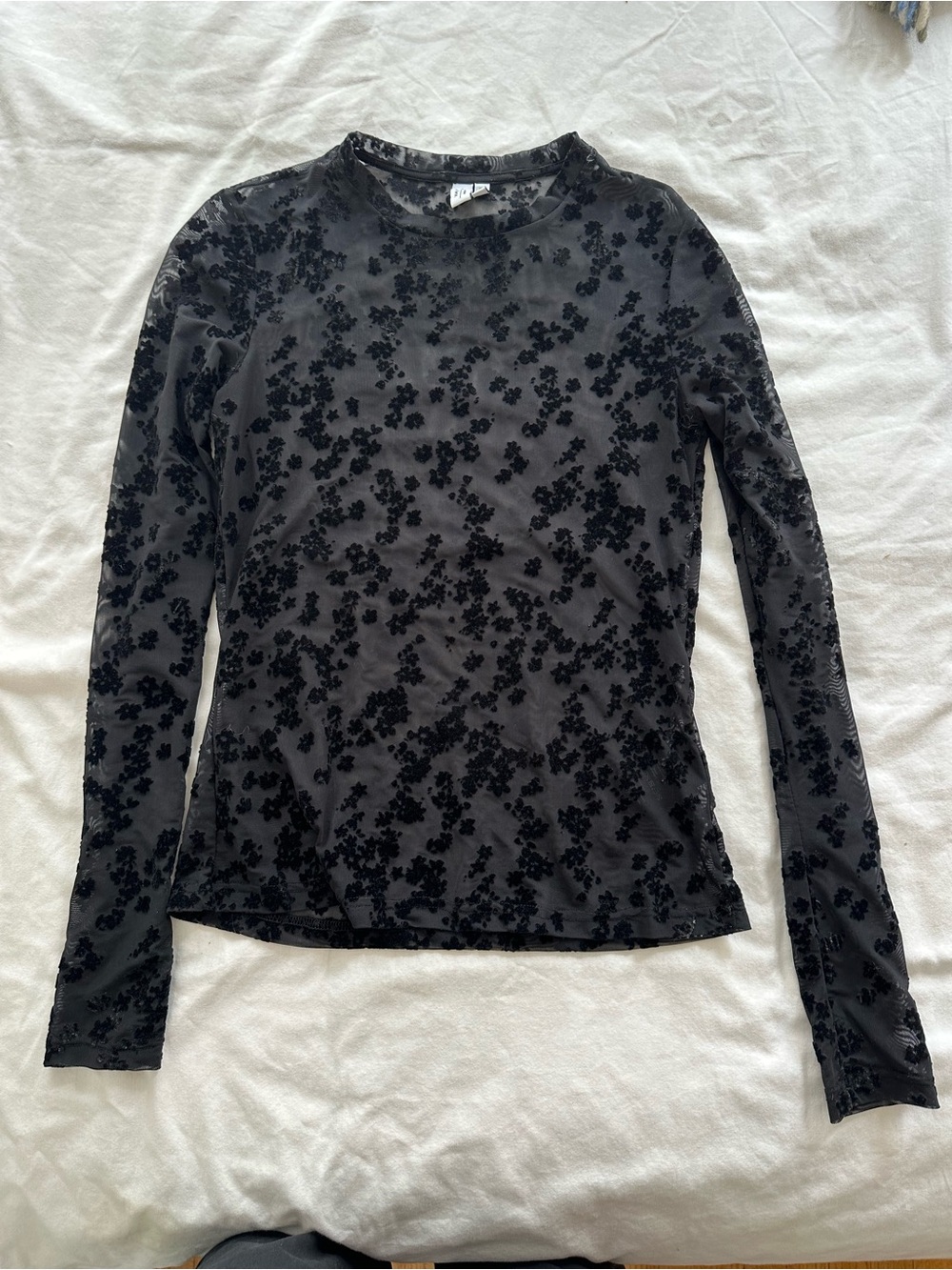 & Other Stories Black Floral Flocked Long-Sleeve Tee